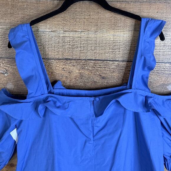 N/Nicholas Cotton Square Neck Cold Shoulder Crop Top Blue Size 4 NWT - Picture 11 of 13